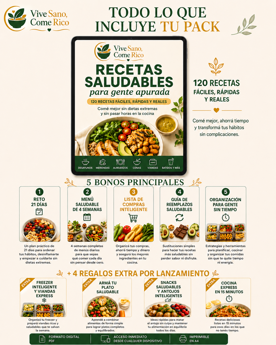 Recetas Saludables para Gente Apurada + Bonos